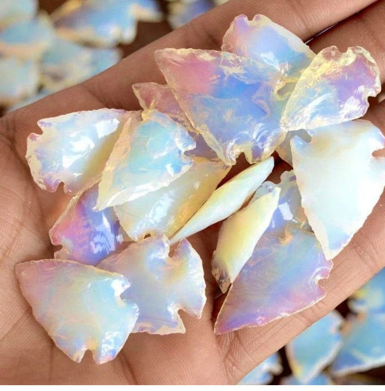 5 Pcs Arrow Shape Opalite Arrowhead Carving Stone Bue Color Opalite Carved Stone