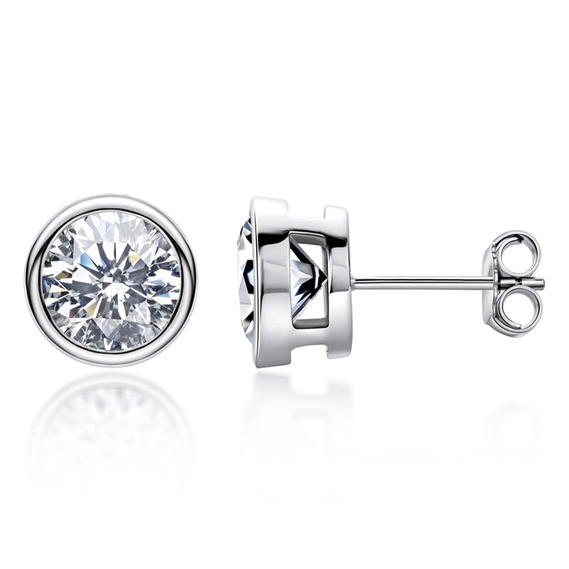1.80 Ct Bezel Round Cut Diamond Stud Earrings 925 Sterling Silver Push Back