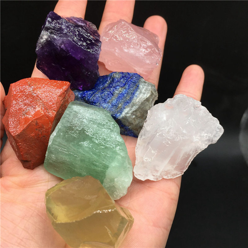 Natural 7 Chakra Quartz Crystal Raw Rough Metaphysical Energy Stone Set W/ Bag