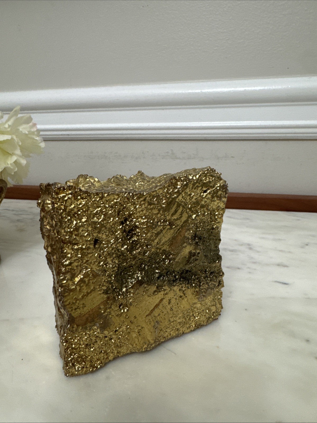 Natural Clear Quartz Druzy Geode Gold-Tone Electroplated Decor