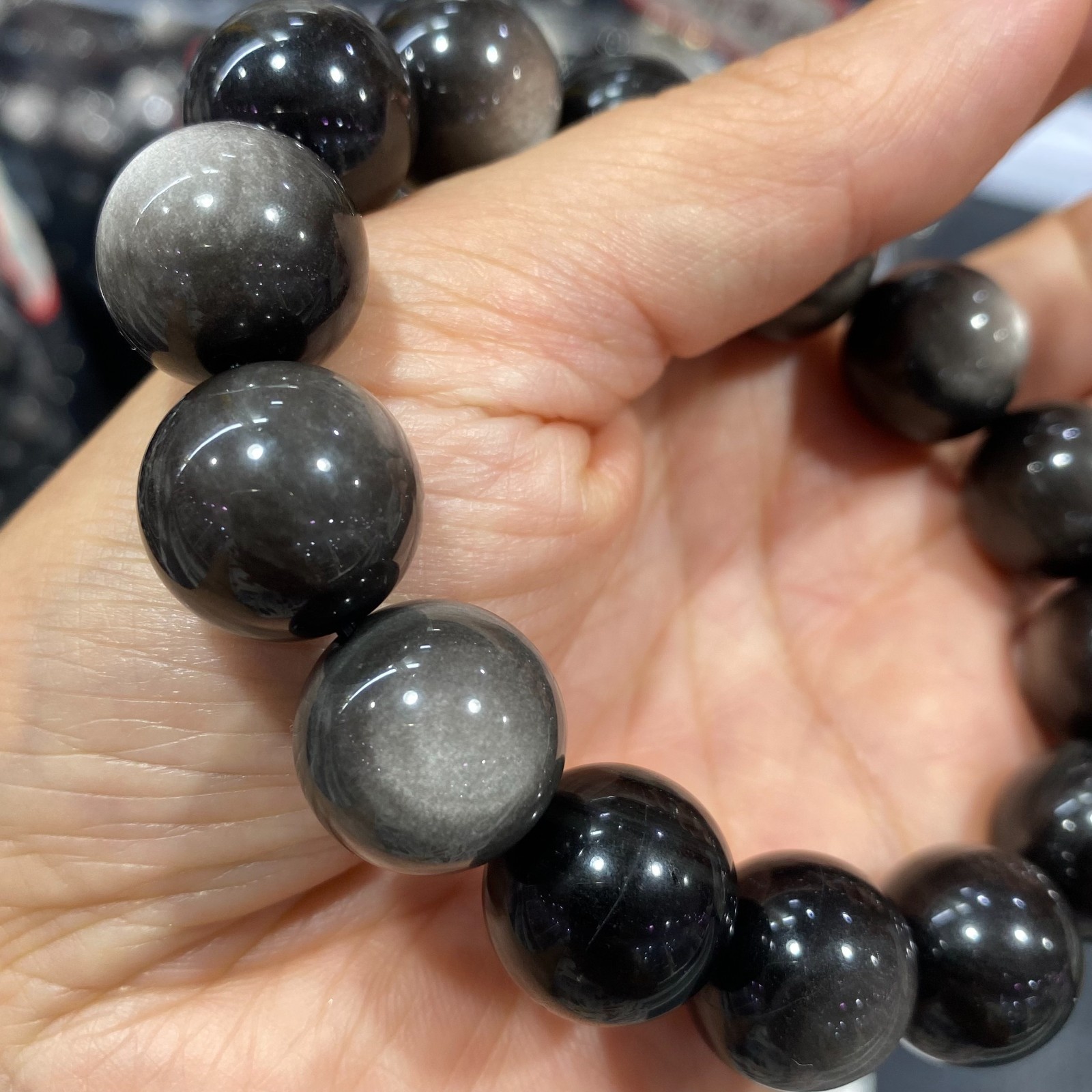 1Pcs silver obsidian bracelets 16mm
