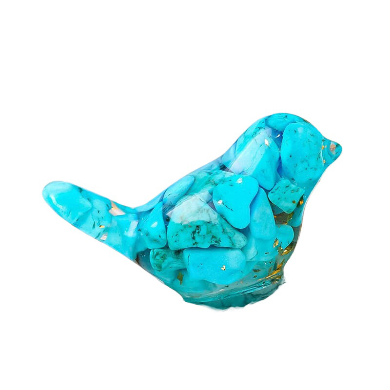 Natural Blue Turquoise Quartz Crystal Gravel Bird Drop Glue Mini Resin Statue