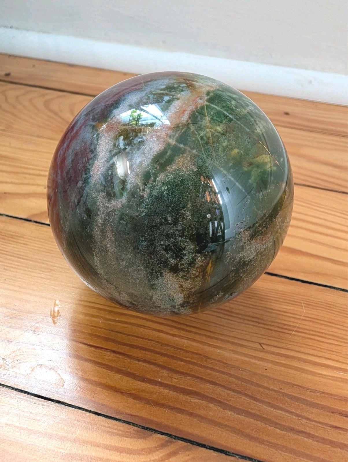 3in Ocean Sea Jasper Crystal Sphere blue green burgundy yellow- 748 g