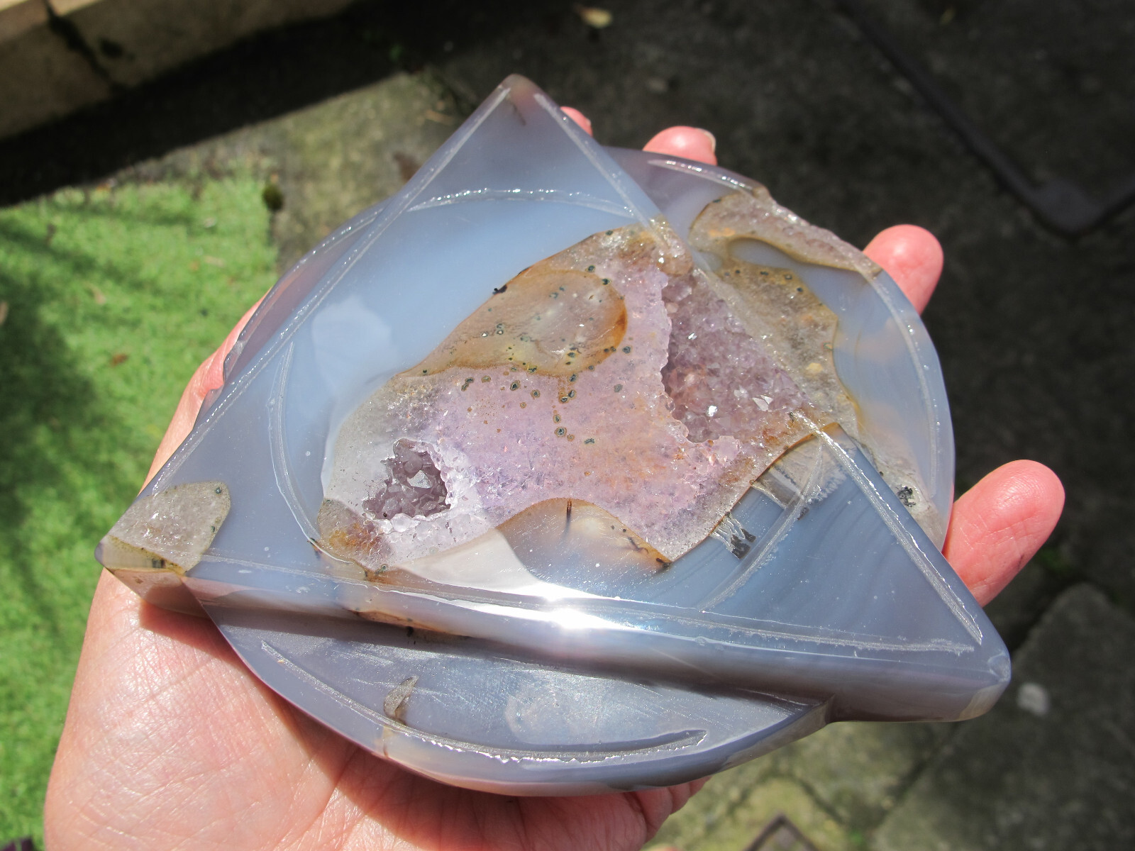 Agate Amethyst Druzy Triangle Circle & stand Crystal Healing Natural Polished