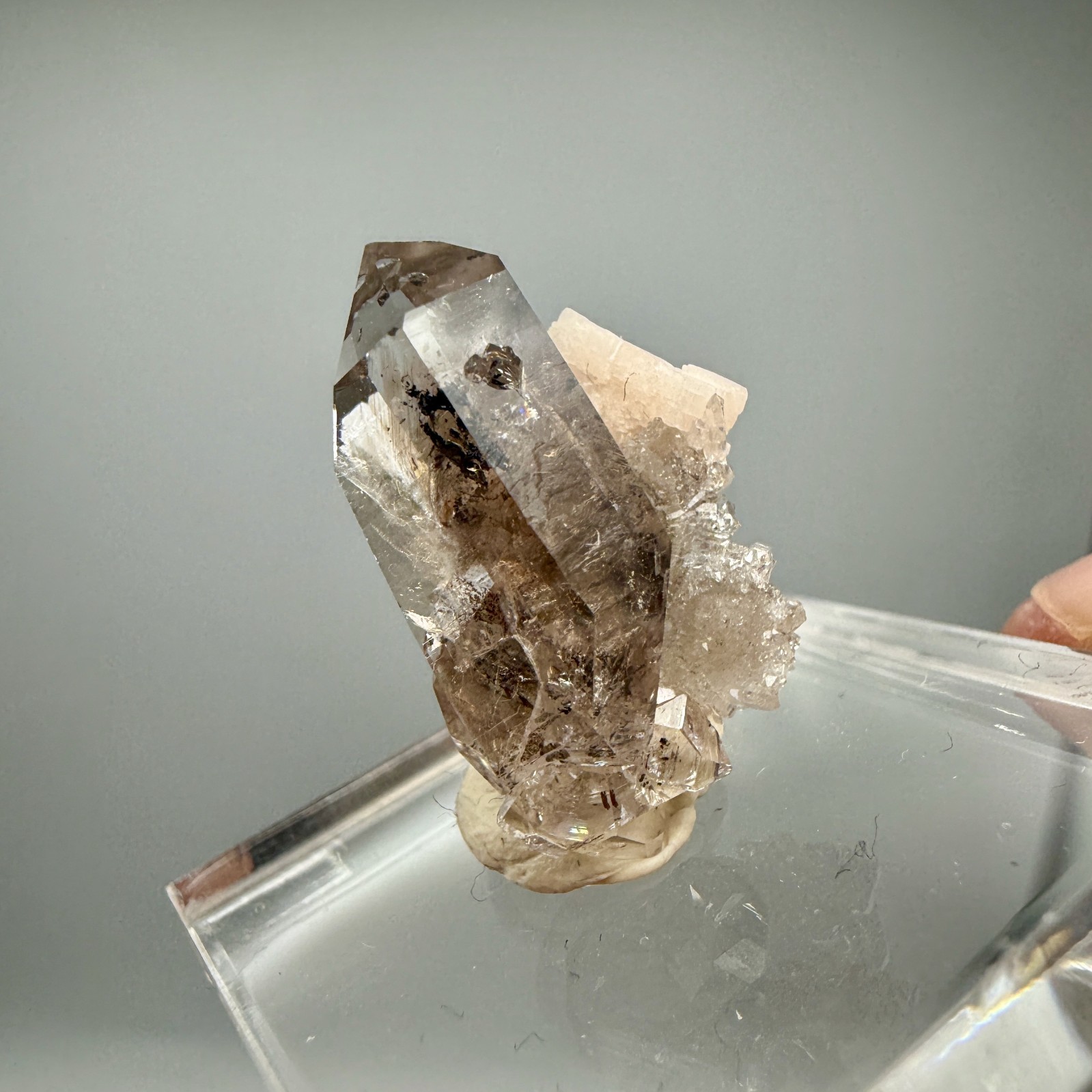 2.07 g Herkimer Diamond Cluster Perched on Druzy Quartz + Dolomite Crystal