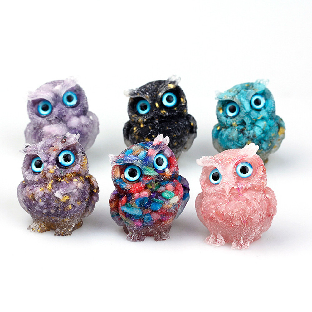 Angel Aura Owl Shape Quartz Geode Bonded High Energy Resin Crystal Cluster Gift