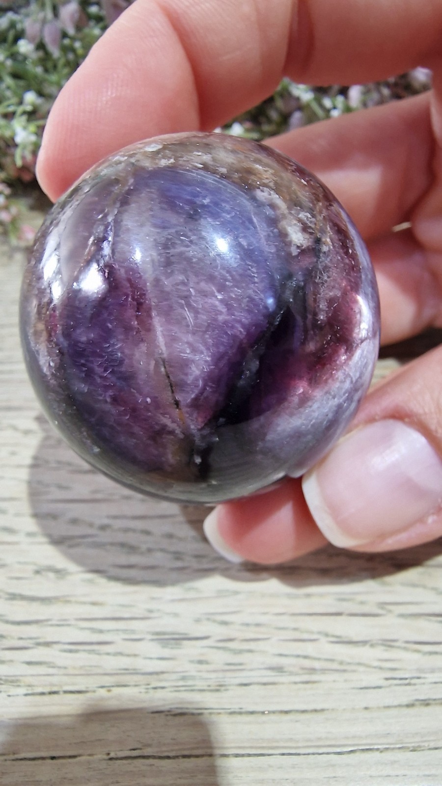 Purple Mica Crystal Sphere Strong Flash Free Holder 101g 40.6mm