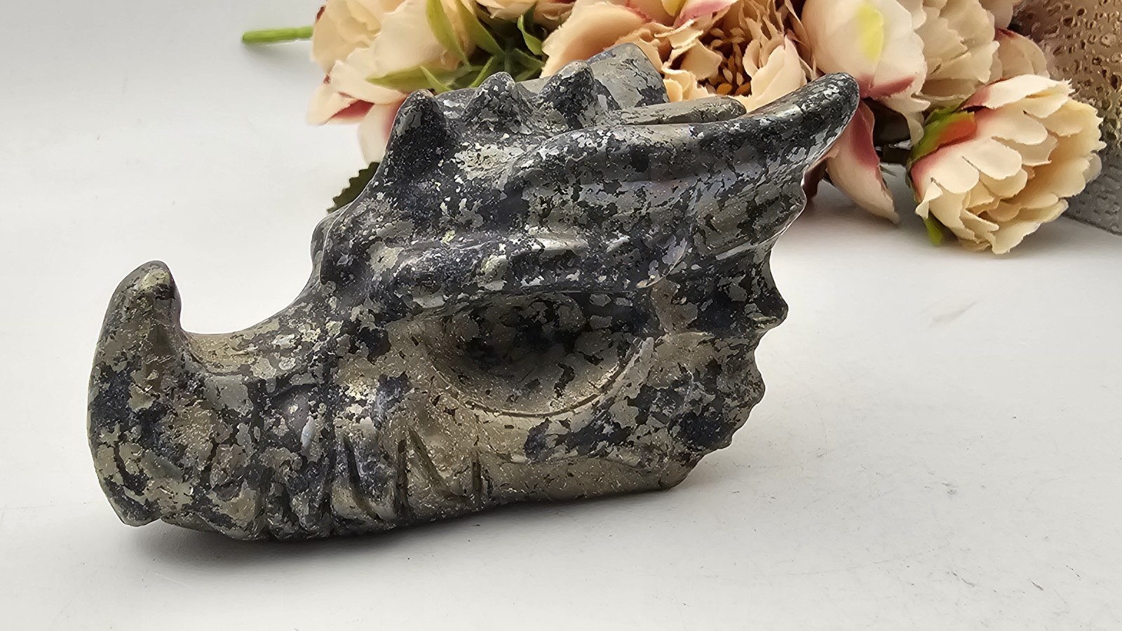 large Pyrite crystal Dragon head Carving 6.7 X 4cm 283g Abundance Wealth