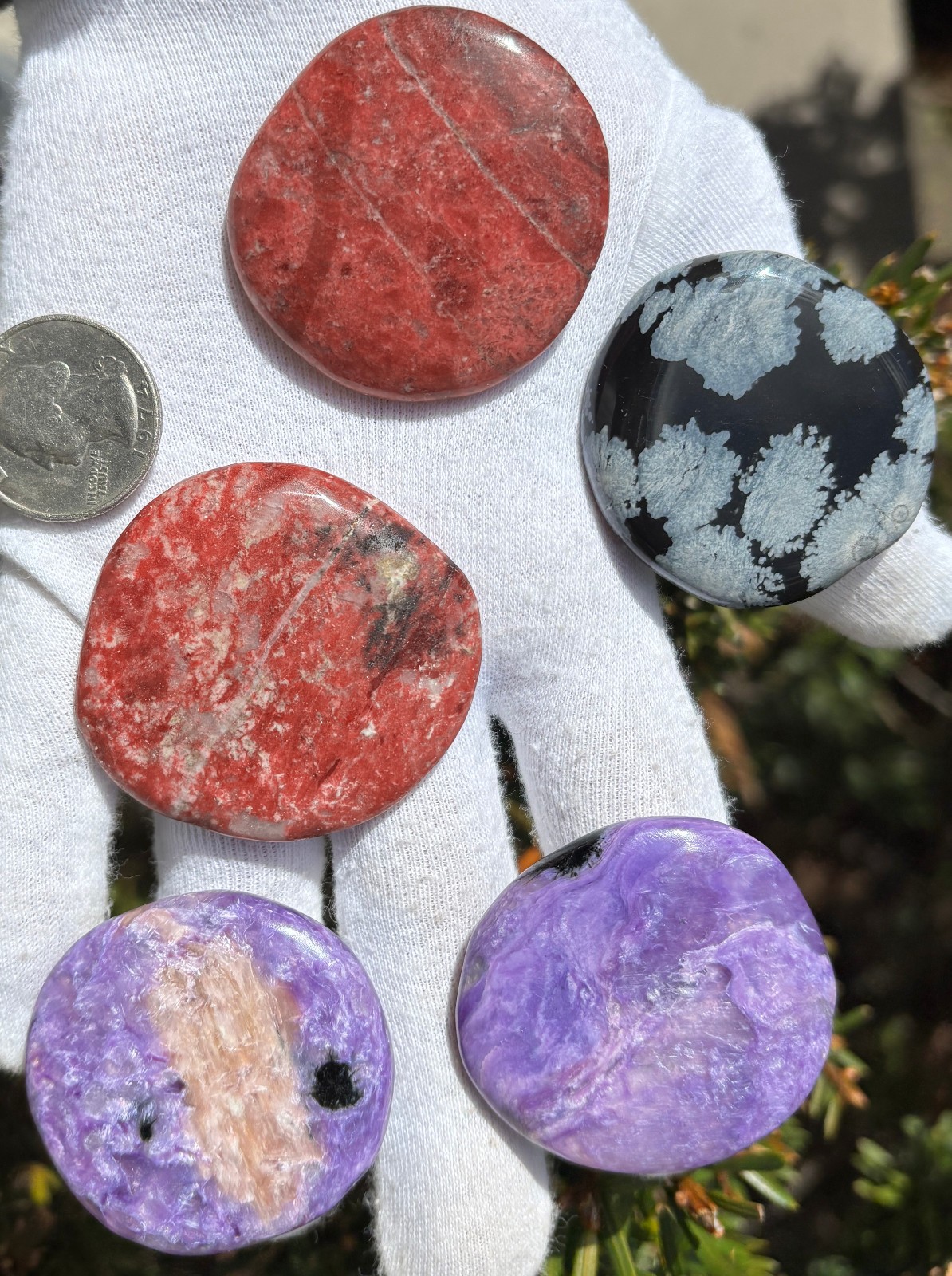 USA SALE 149g LOT 5 PALMSTONES THULITE CHAROITE THICK POCKET PALM STONES LARGE