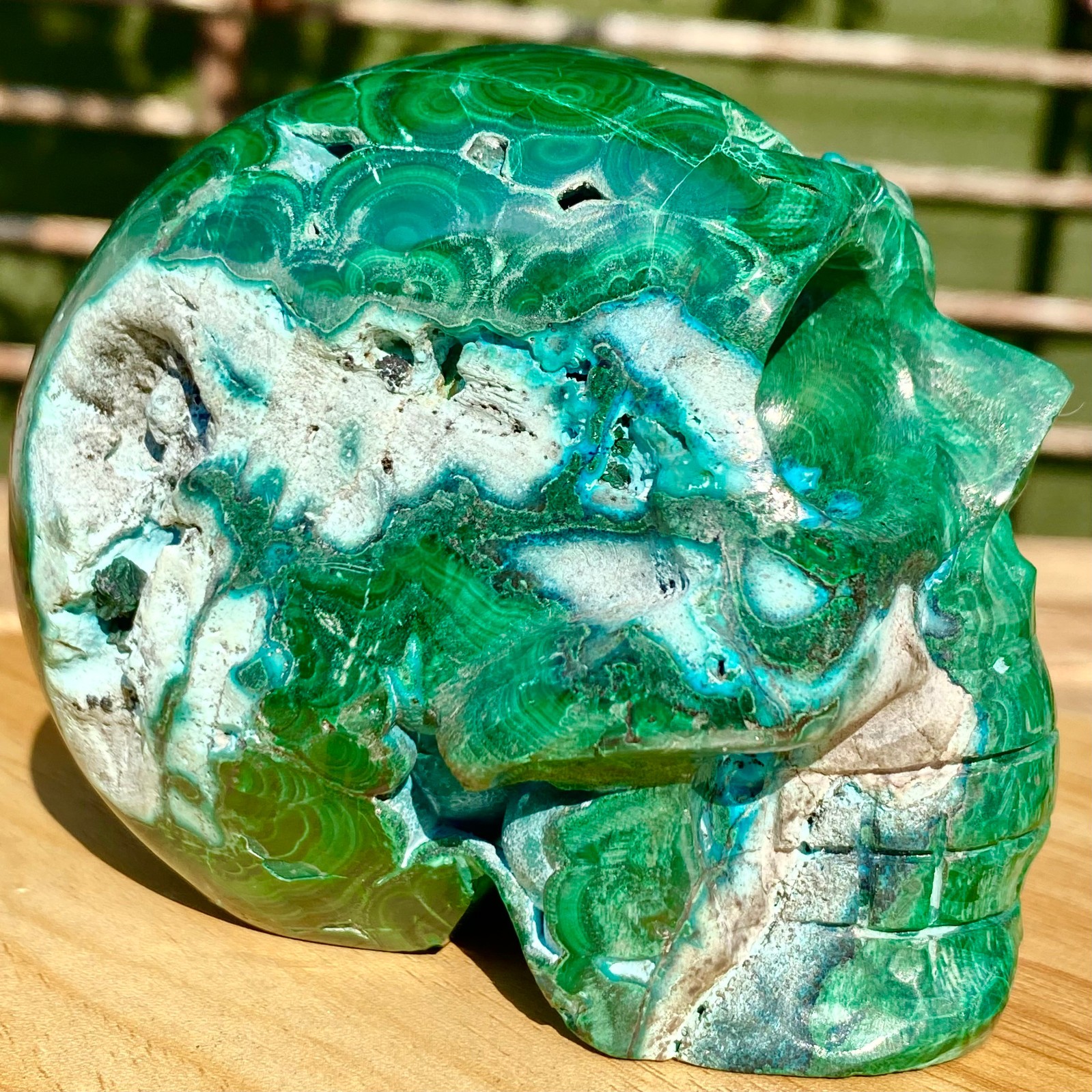 2.13LB Malachite Crystal Skull, Hand Carved Gemstone Fine Art Sculpture