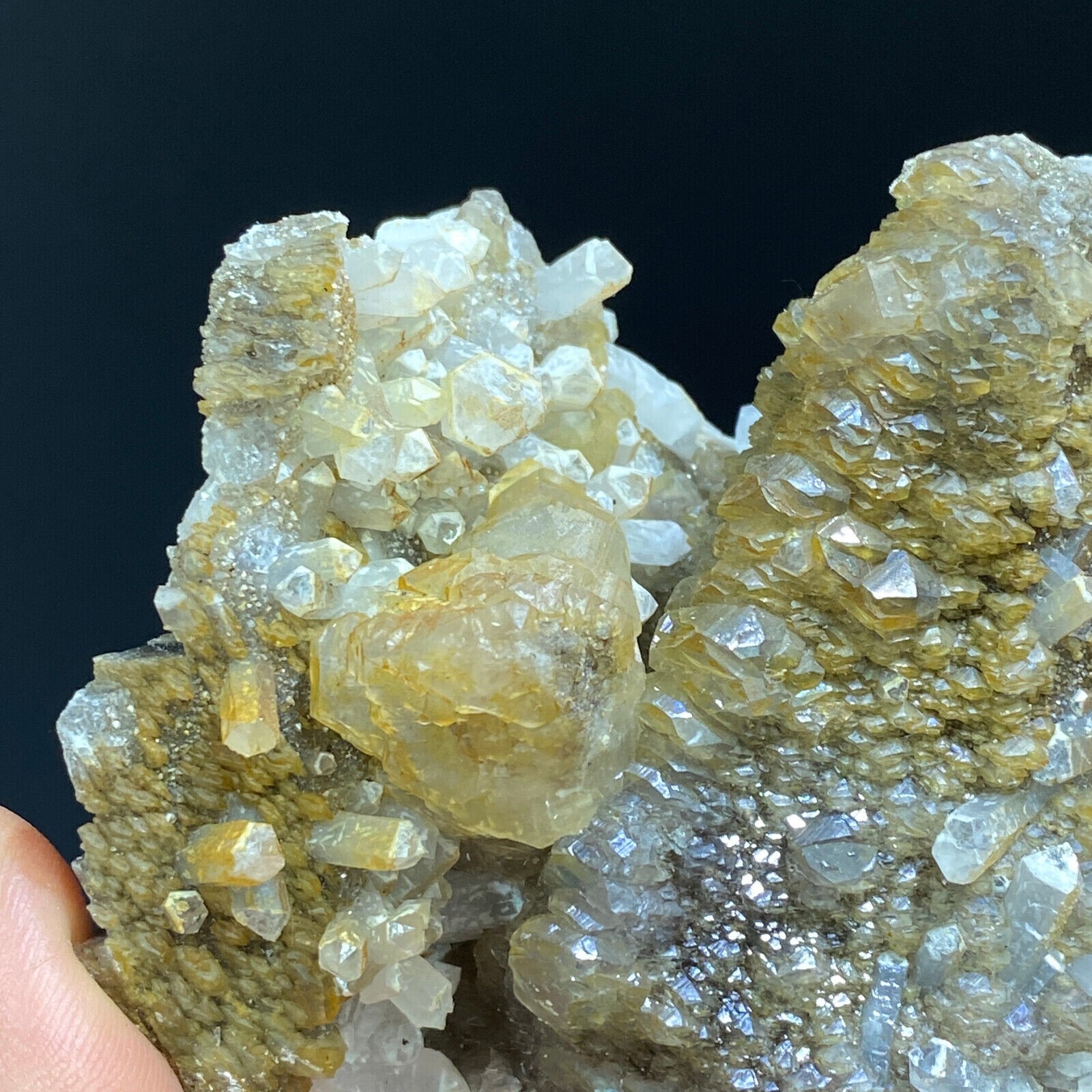 205g Natural Yellow Pagoda Calcite & White Quartz Crystal Mineral Specimen
