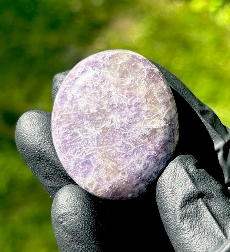 Handmade Polished LEPIDOLITE & Pink RUBELLITE Crystal Palm Stone MADAGASCAR