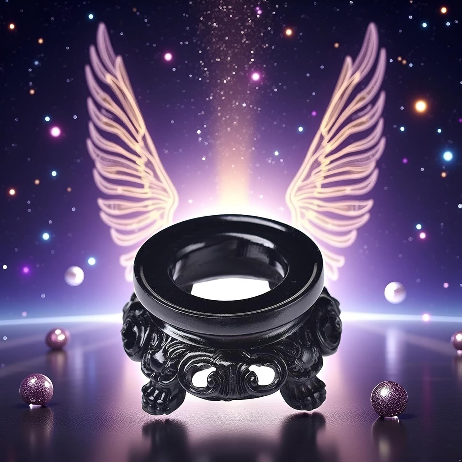 2Pcs Black Wooden Display Stand for Crystal Sphere Quartz Ball Holder