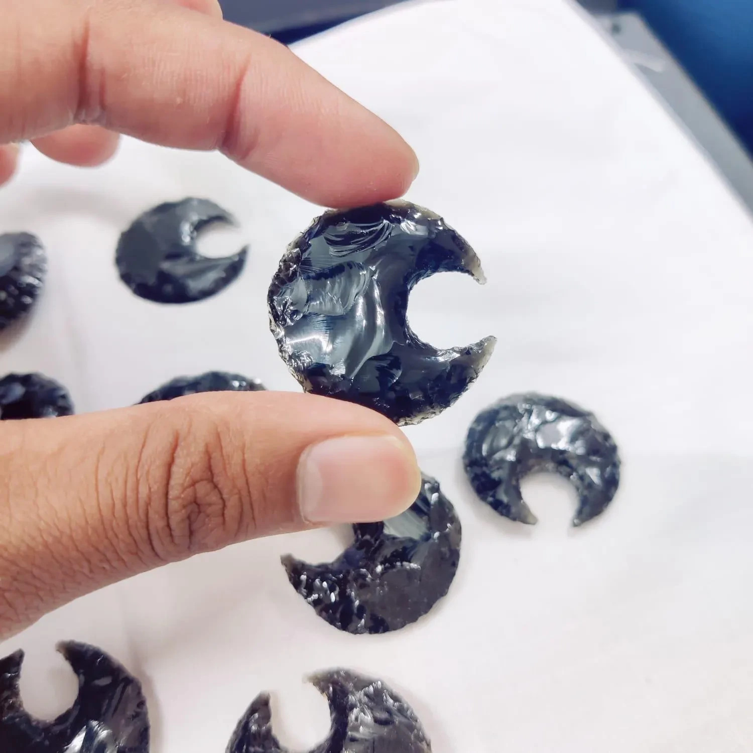 Bulk Obsidian Moon Crystal, Carved Crescent Obsidian Gemstone, Moon Pendant