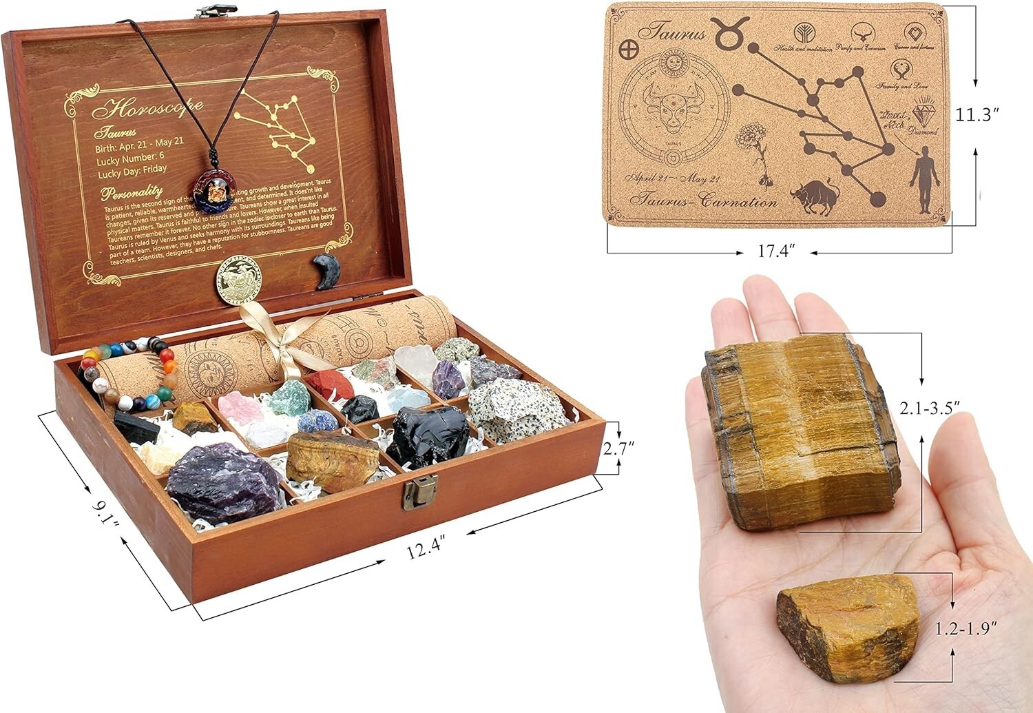 Natural Crystals and Healing Stones with Guide, Real Raw Crystals Set