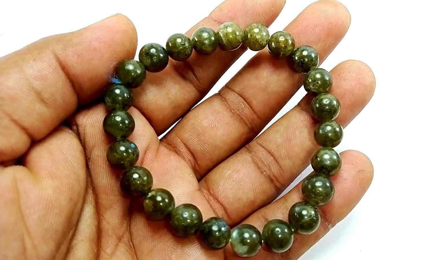 labradorite Smooth Round Gemstone Beads Elastic Cord Bracelet 8 mm size