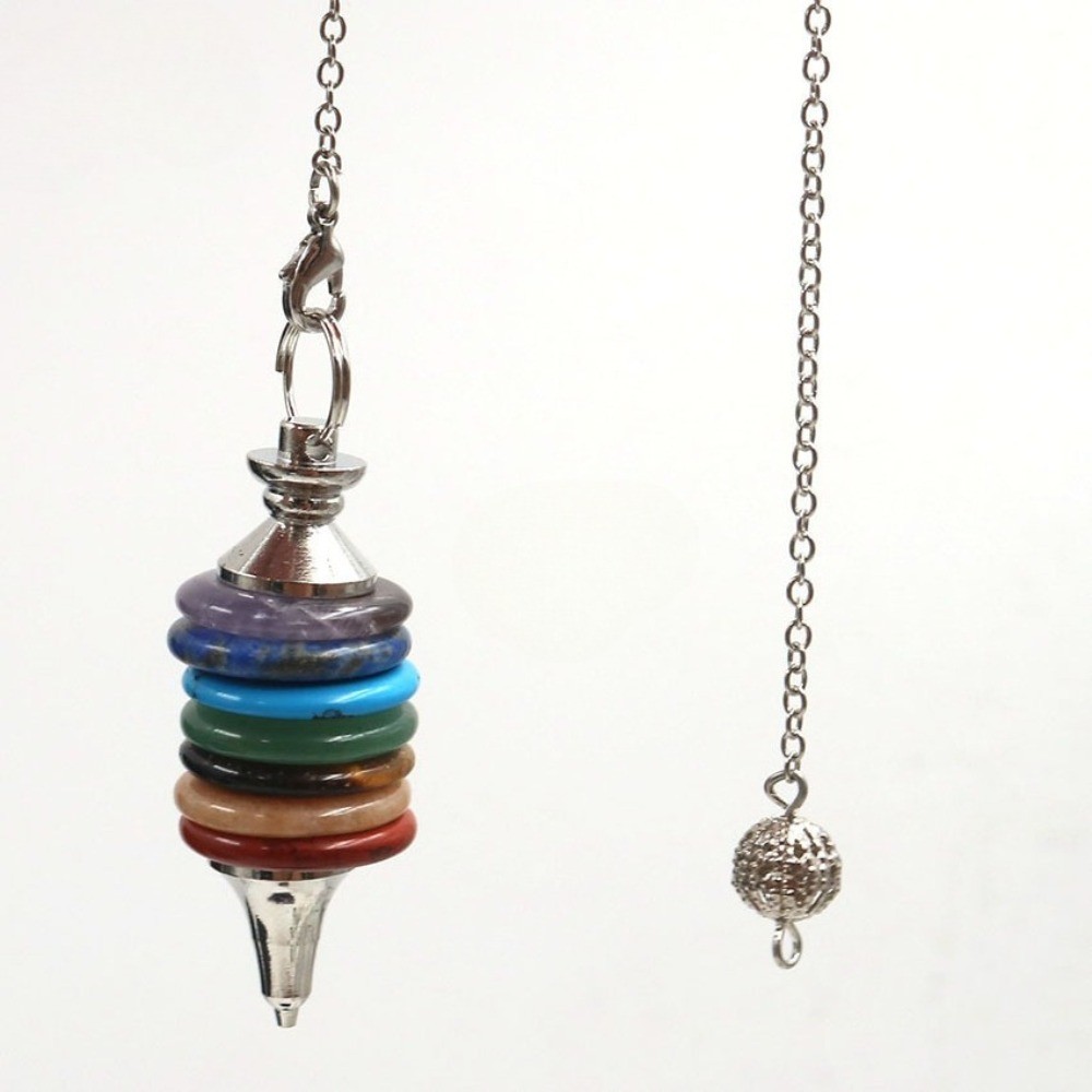 Natural Seven Chakra Crystal Disc Pendulum Dowsing Pendant HandCrafted Healing