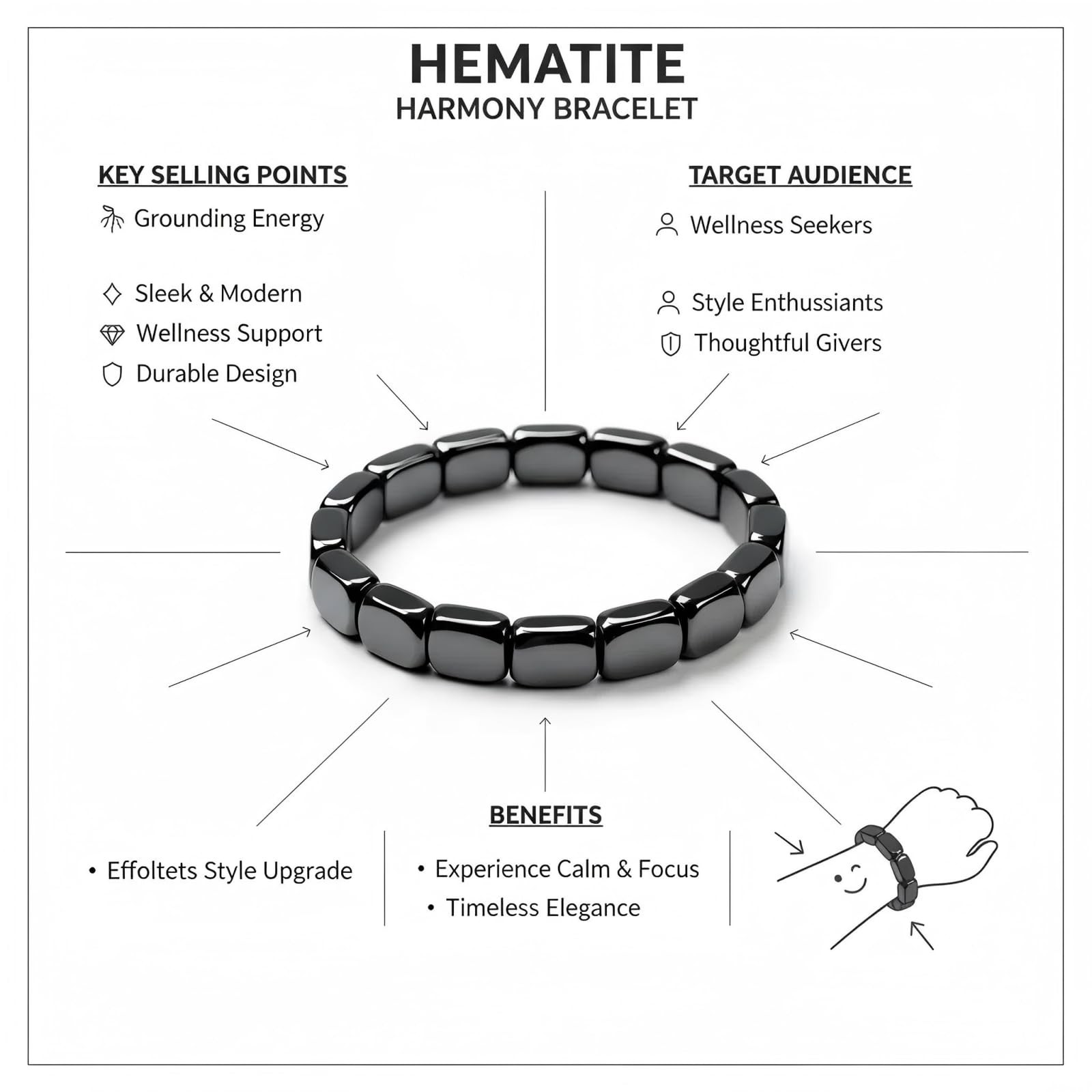 Men’s Hematite Bracelet, Natural Hematite Fashion Men’s Bracelet. Reignite Ma…