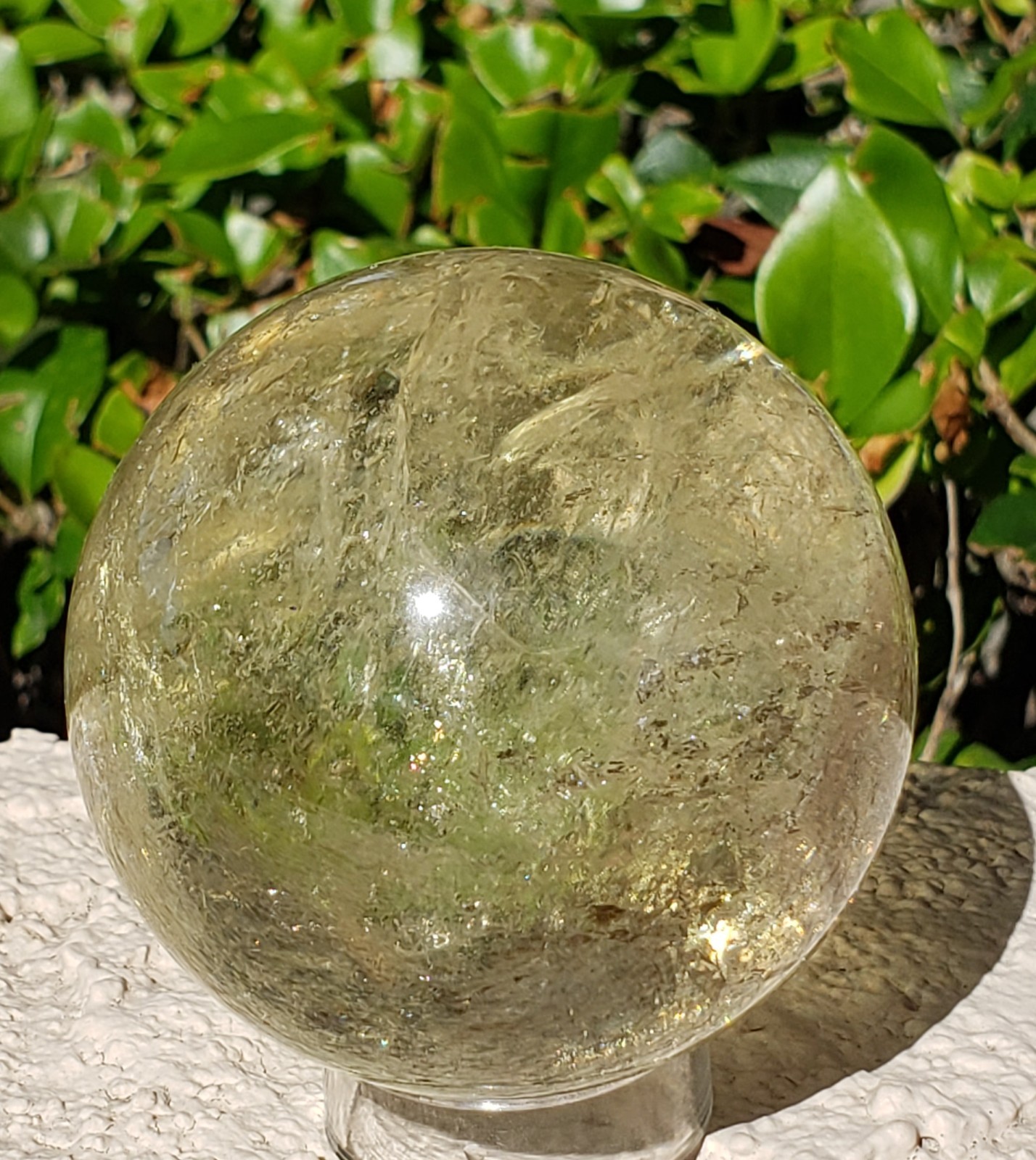 2.55 Clear Citrine Quartz Crystal Sphere Ball Orb Rainbows, 394g or 14 oz