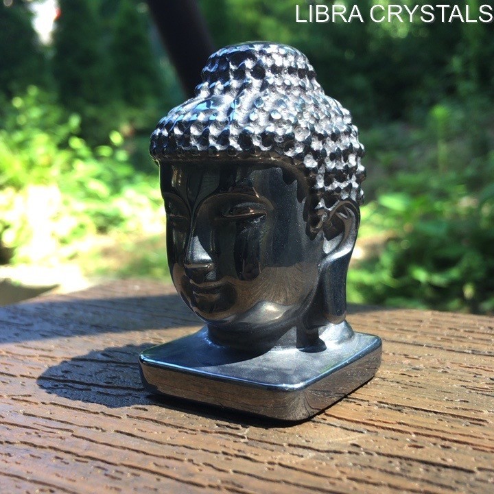 Hematite Buddha Head Carving Polished Crystal Statue Figurine Zen Mediation 2.5″