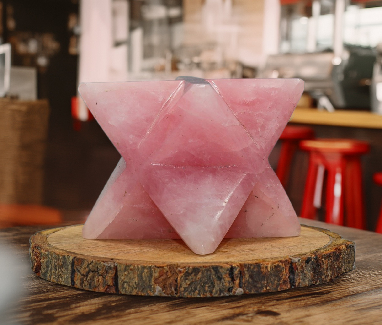 80mm Pink Rose Quartz Meditation Spirit Aura Chakra Healing Stone Star Merkabah