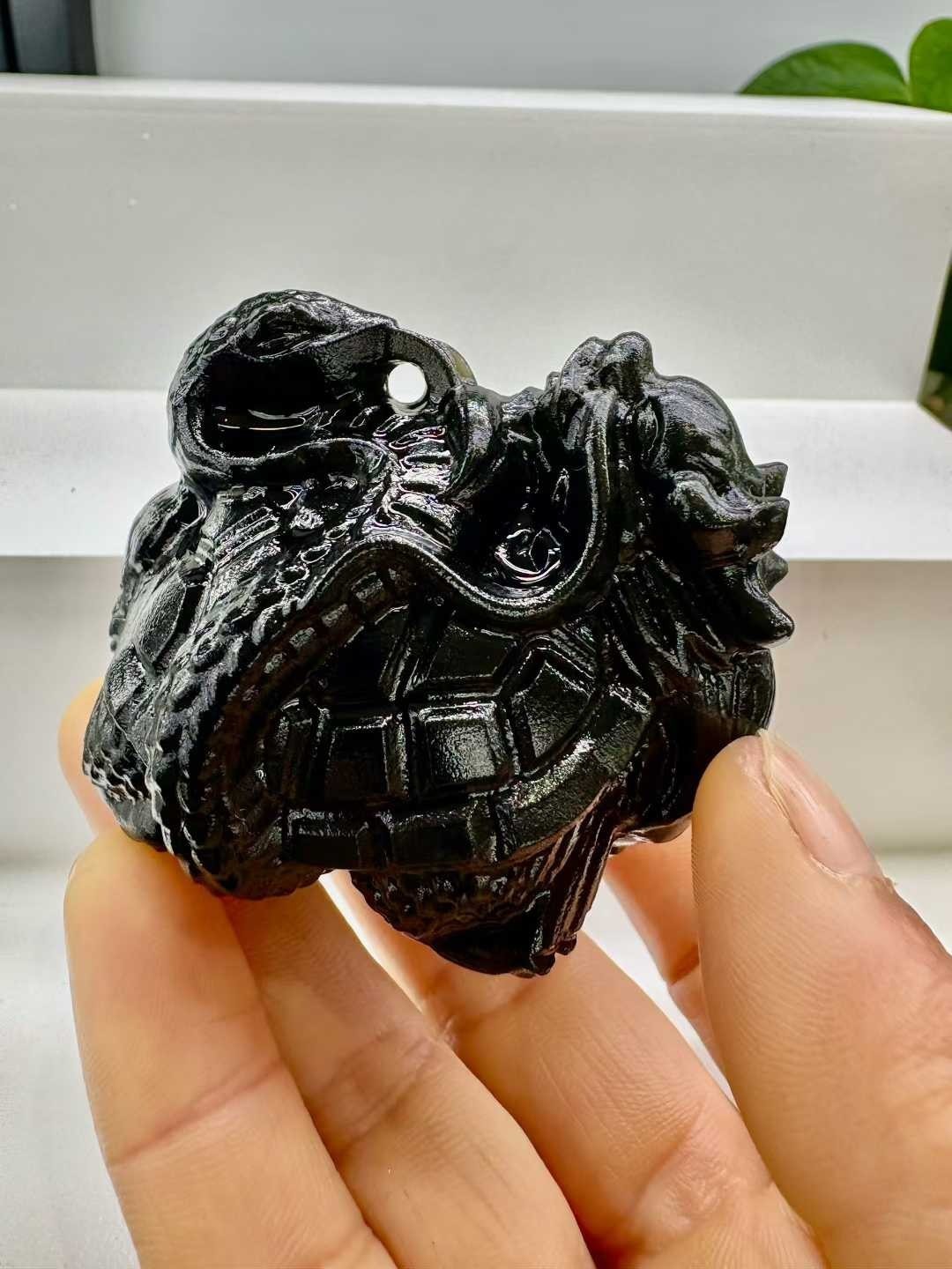 1pc Natural Obsidian crystal quartz Carved dragon turtle tortoise Reiki Decor
