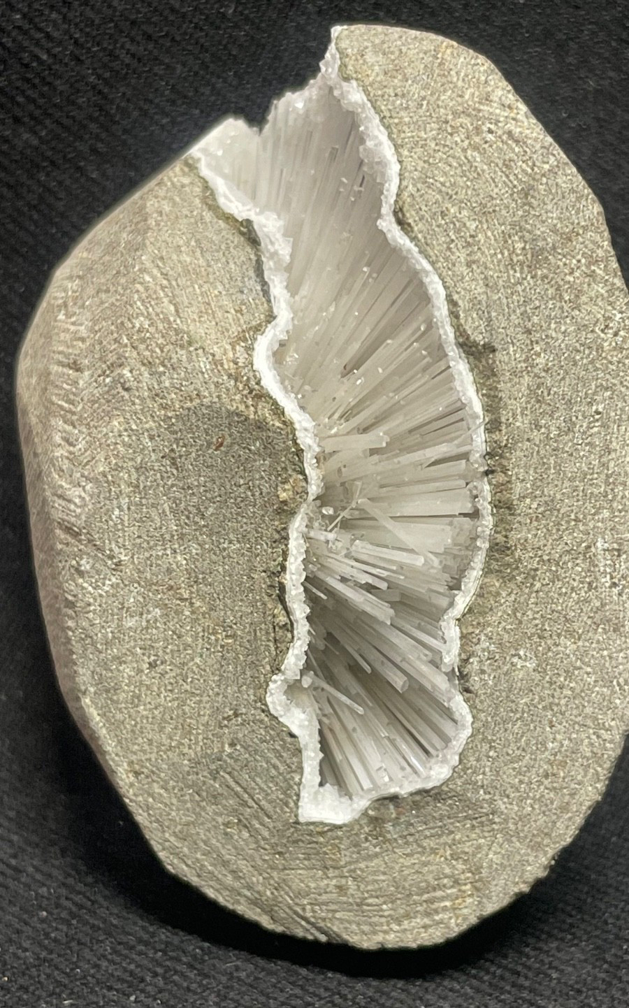 Stunning scolecite spray inside in matrix W/ natural formation of geode