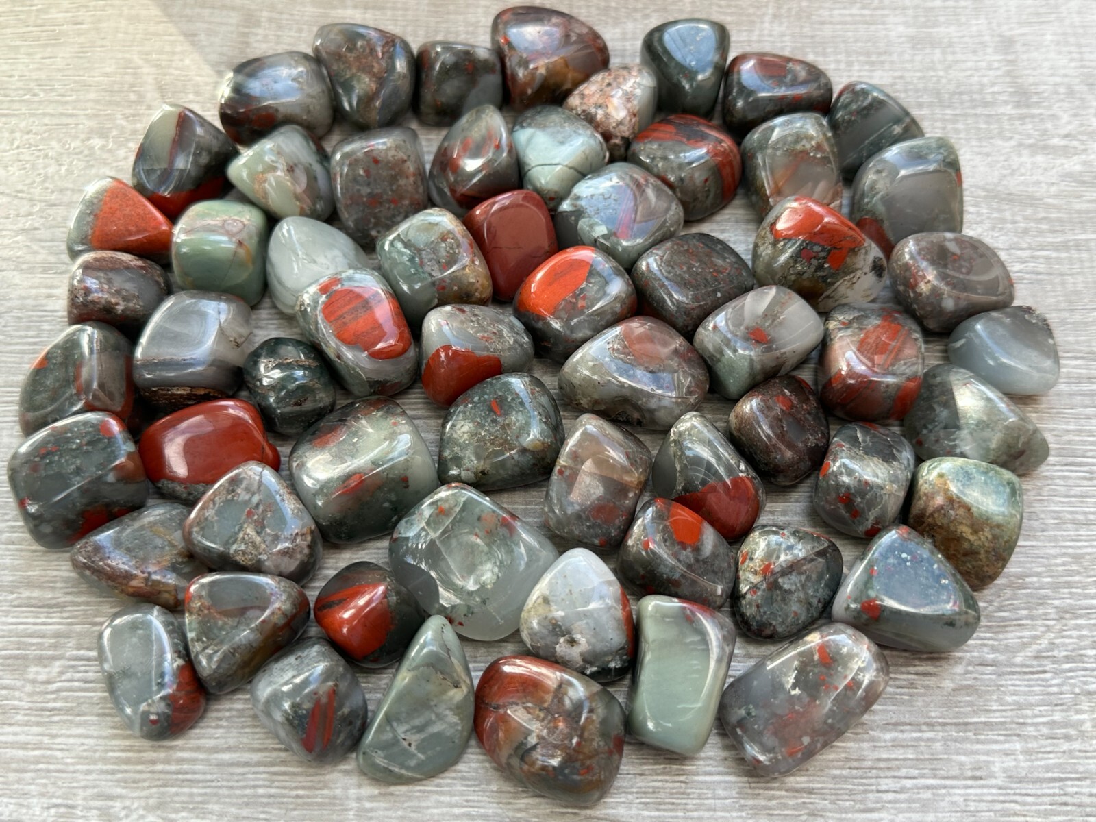 African Bloodstone Tumbled Stones, 0.75-1.25″ Tumbled Seftonite Stones, Bulk Lot