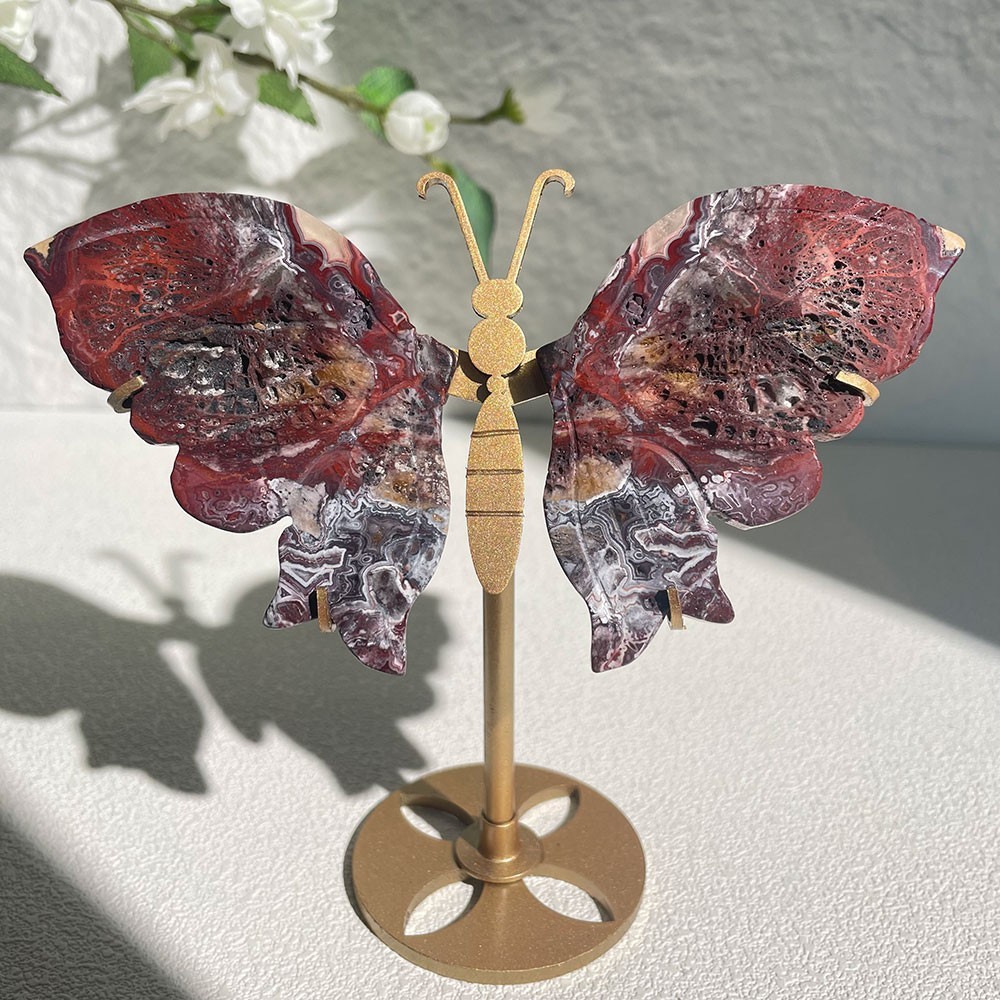 Carved Crystal Butterfly on Stand Natural Healing Stone Figurine Home Decor Gift
