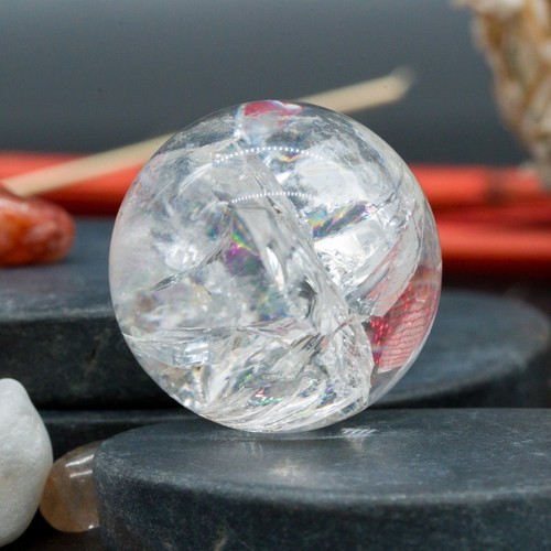 Rainbow Clear Quartz Crystal Sphere Spiritual Healing Crackle Quartz Ball