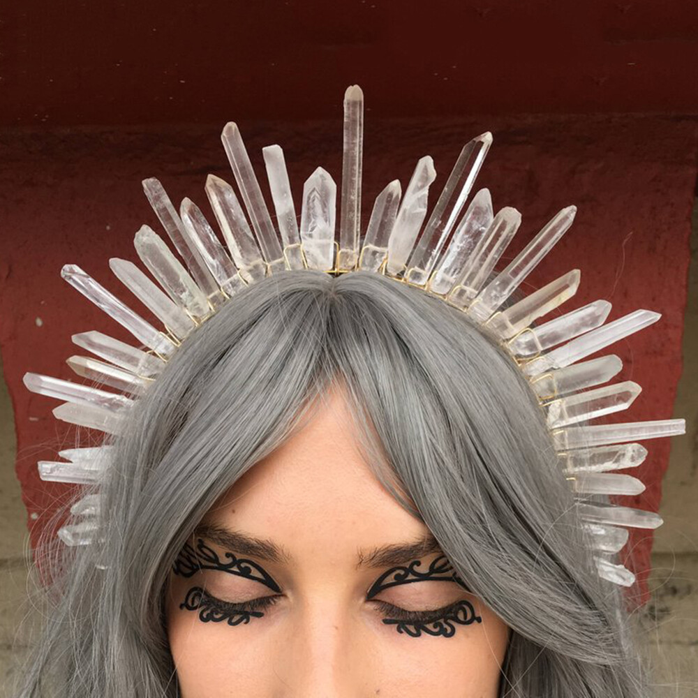 Sun Goddess Crown Hair Hoop Raw Crystal Quartz Tiara Headband Color Gradient
