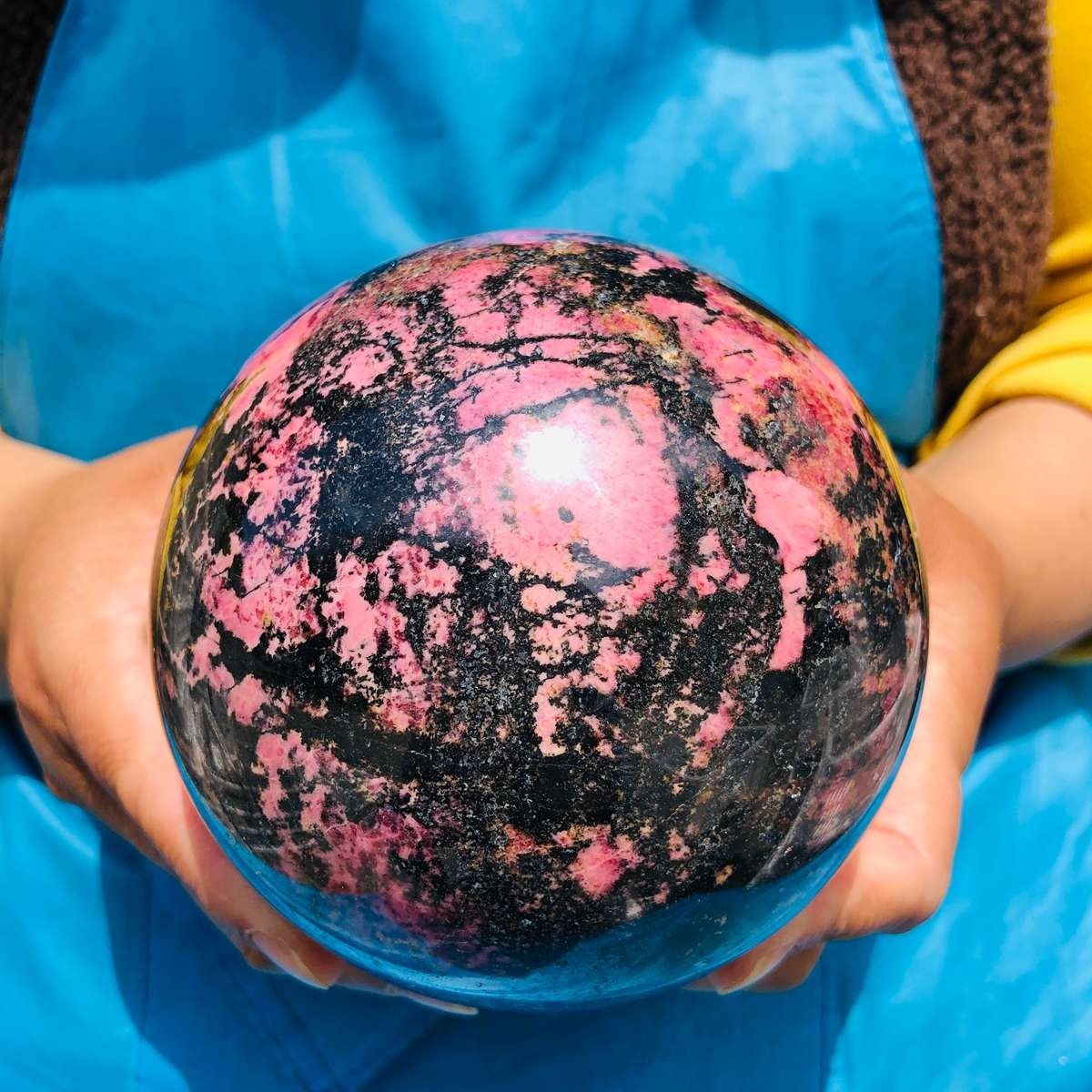 5.85 LB Natural Rhodonite Crystal Sphere Pink Black Healing Gem Stone 4774