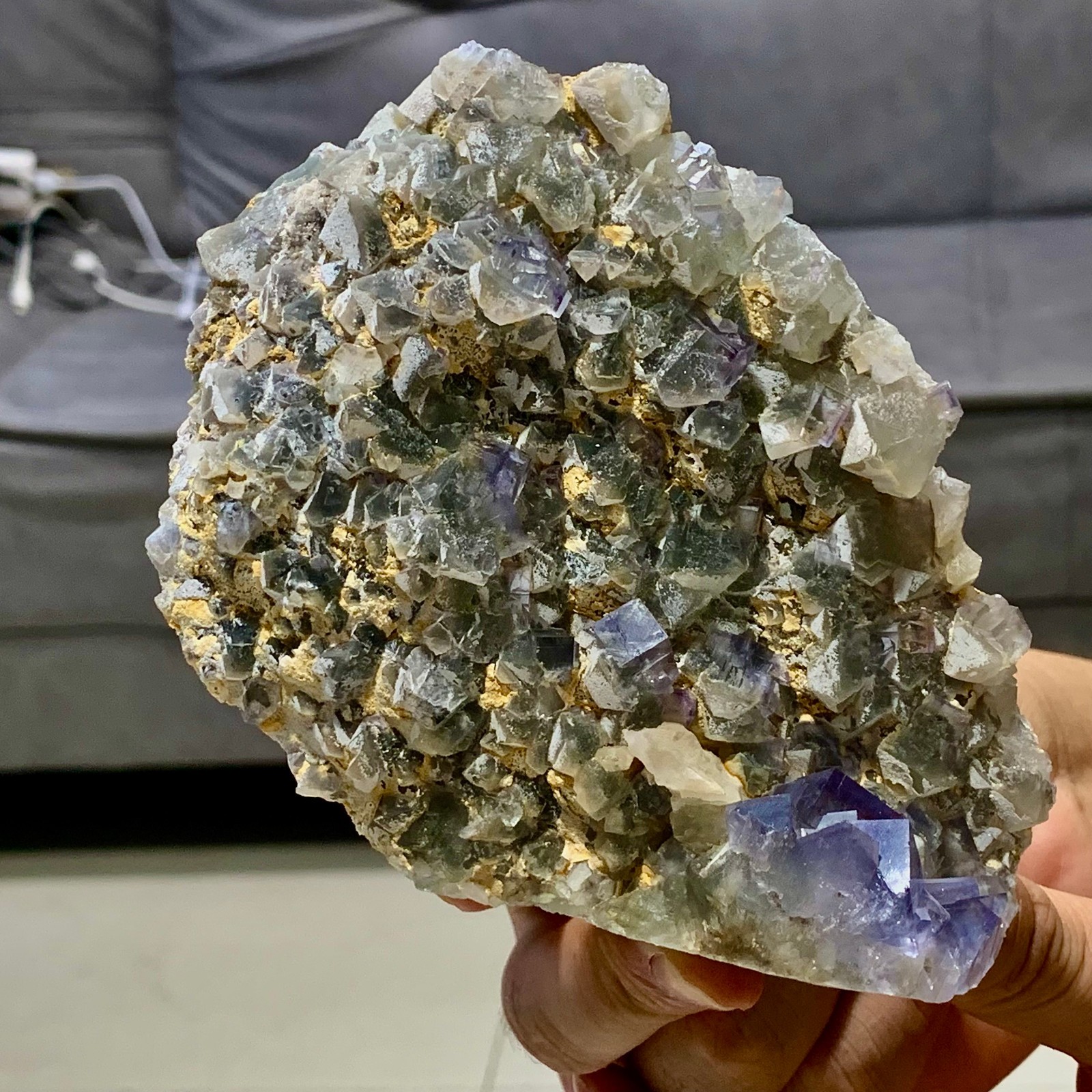1.28LB Rare transparent Purole green fluorite mineral crystal sample/China