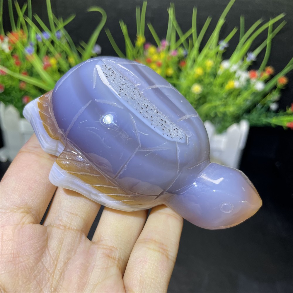 3.3″ 0.7LB Ash Lace Sardonyx Tortoise Figurine Quartz Crystal Turtle Decor