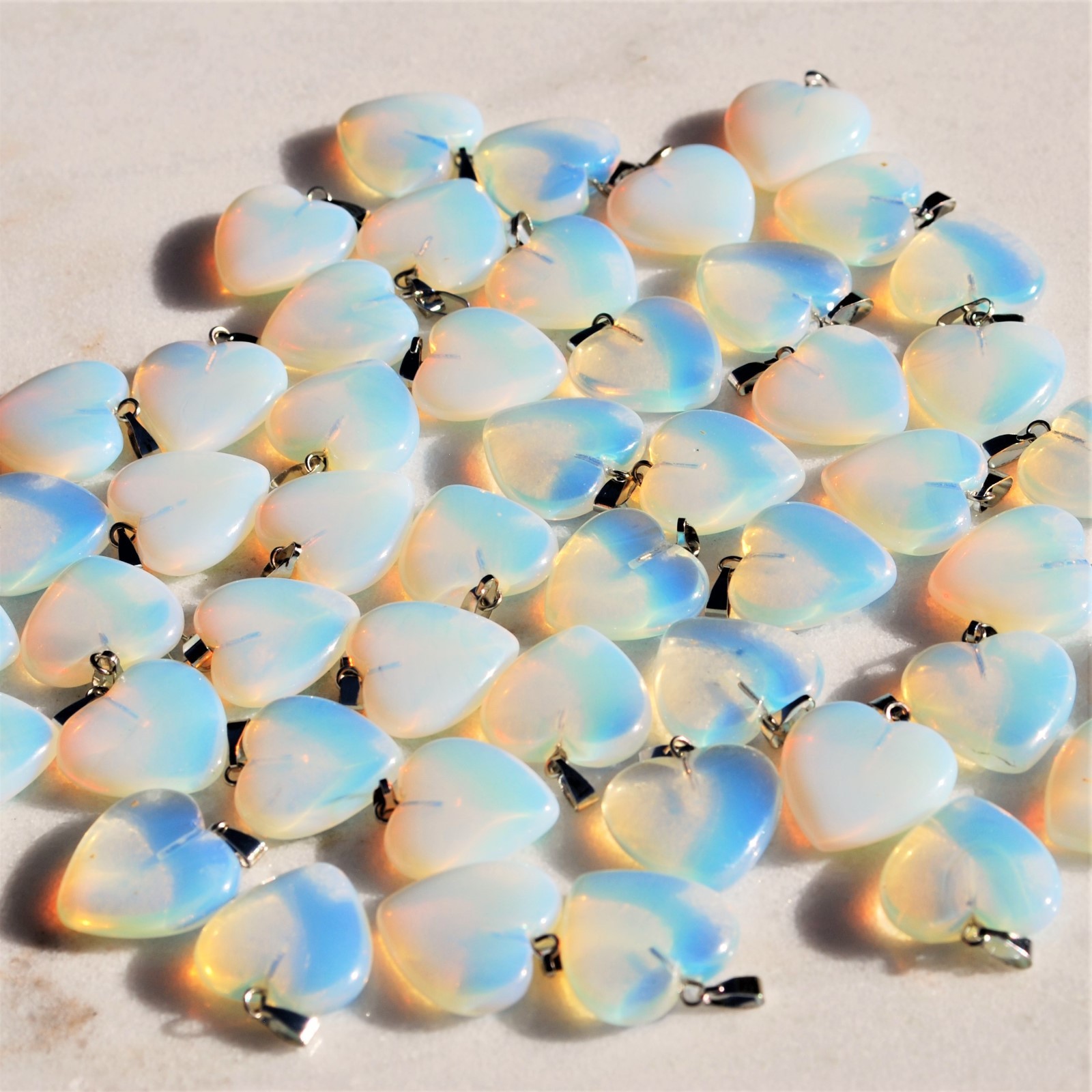 Charged Radiant Opalite Heart Pendant + 20″ Stainless Steel Chain & Charger
