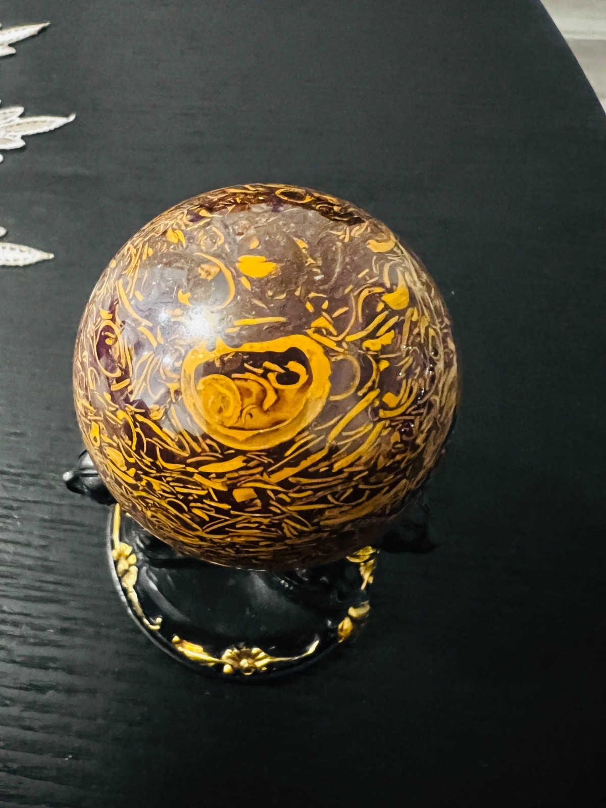 Rare Natural Calligraphy Crystal Sphere Yellow Mariam Jasper Stone 5.5 cm 228g