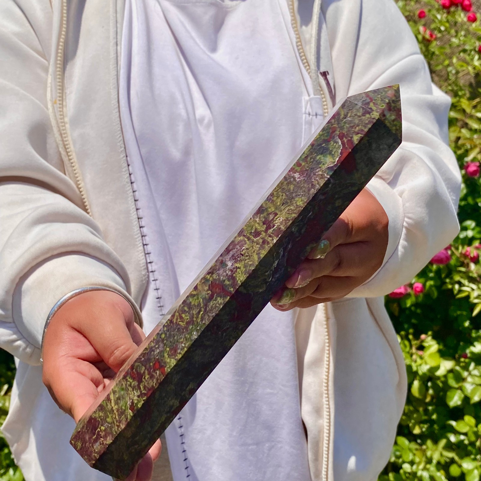 1.5LB Natural dragon blood stone Column Quartz Crtal Obelisk Energy Healing
