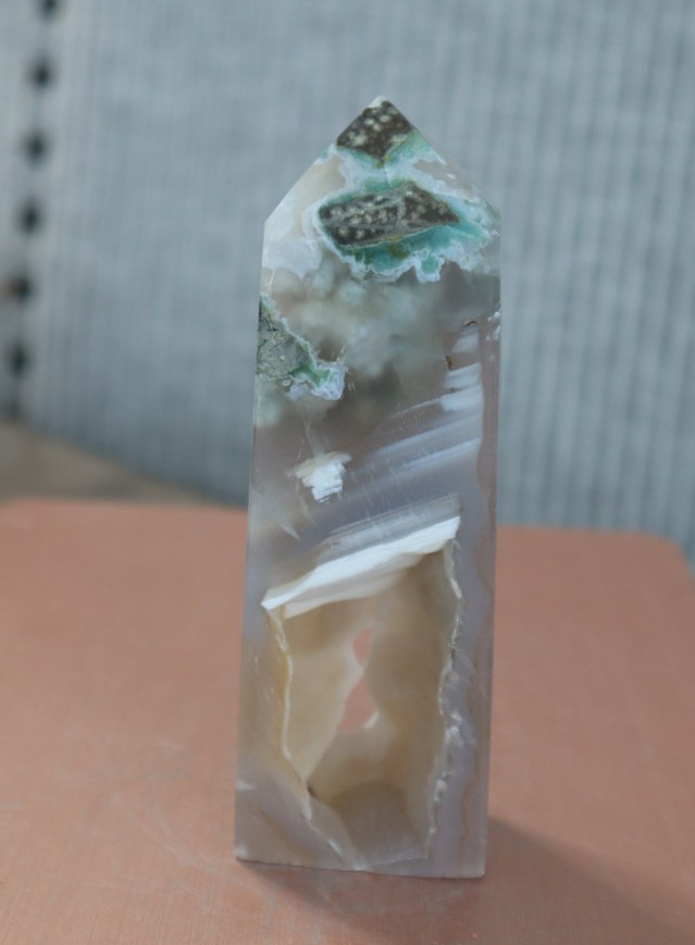 FLOWER AGATE TOWER (4 SIDED) 4.18 INCHES TALL/ 146 GRAMS