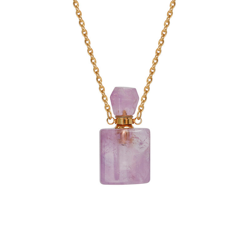 Natural Quartz Gemstone Perfume Bottles Pendant Chakra Healing Crystal Necklace