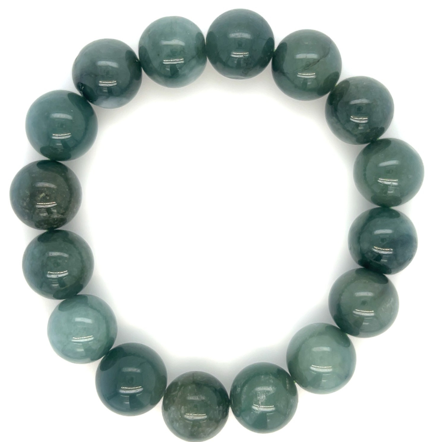 Type A Natural Jadeite Bracelet 353ct – Green 13mm Beads 翡翠缅绿
