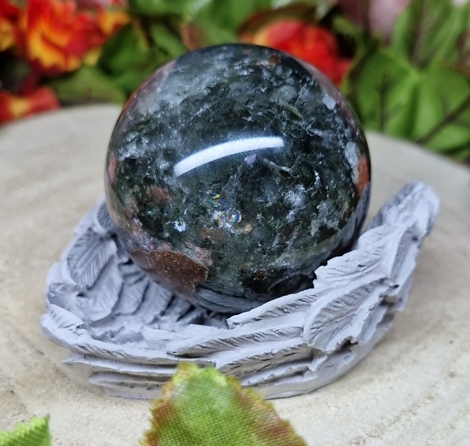 Beautiful Garden Quartz Crystal Sphere 5cm 176g & Handmade Wing Holder