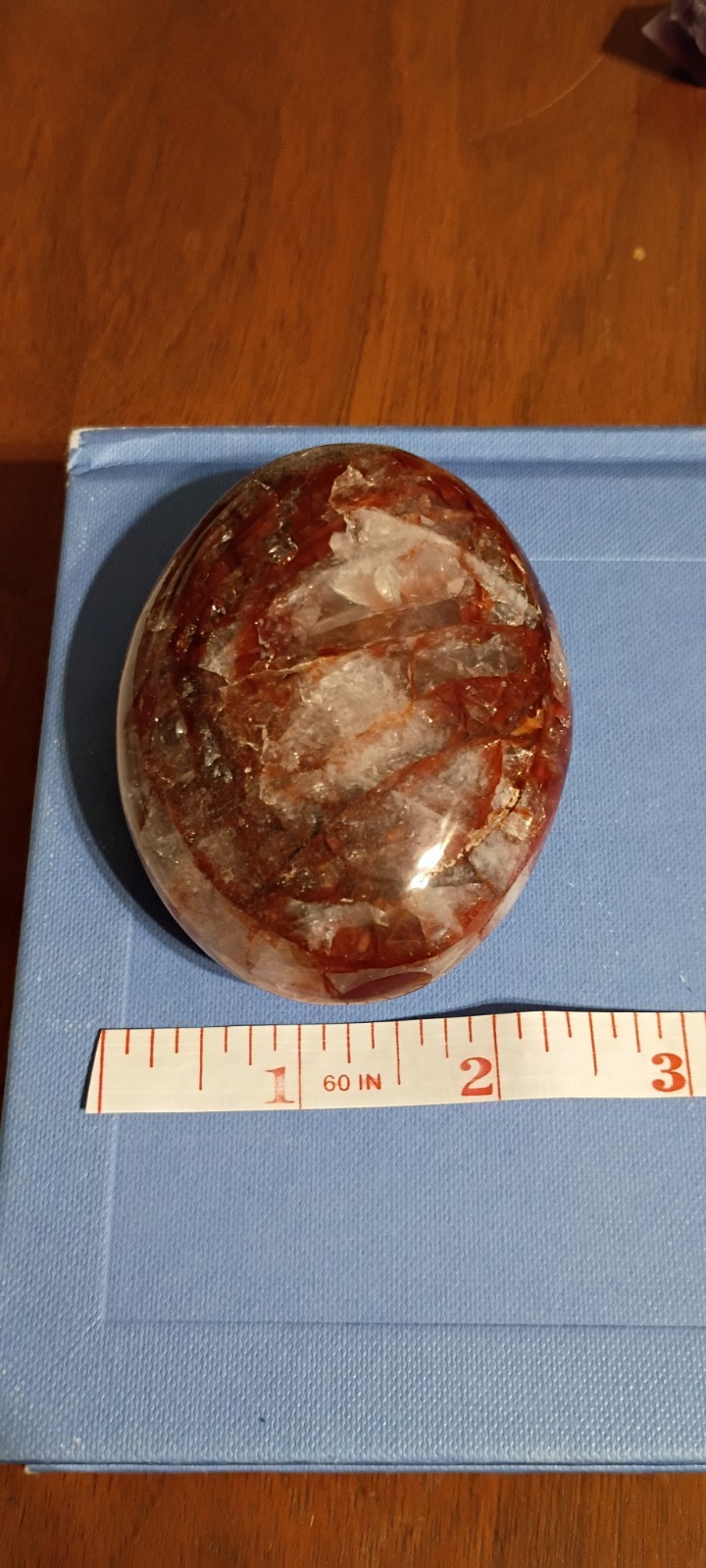 Large Fire Quartz Palm Stone; Red Crystal