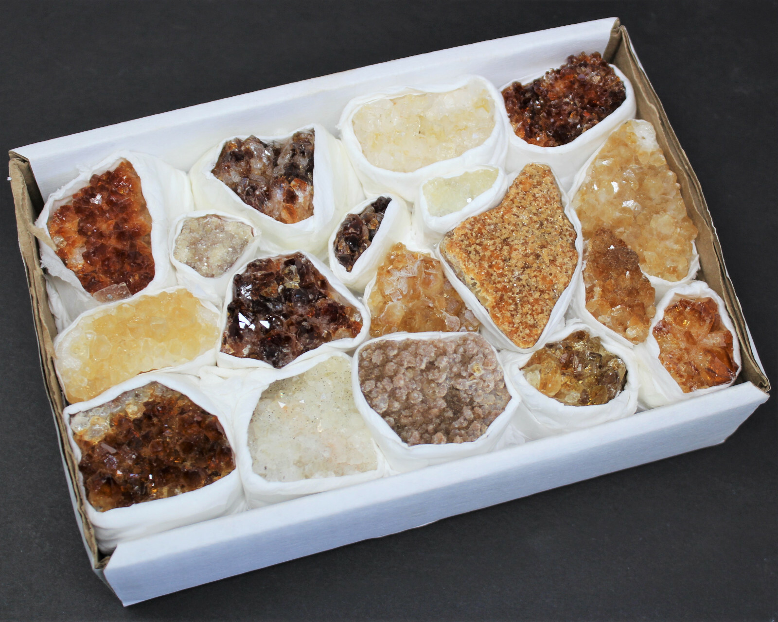 Citrine Crystal Clusters Box: Wholesale Bulk 7-10 Piece Lot B Grade Citrine Flat