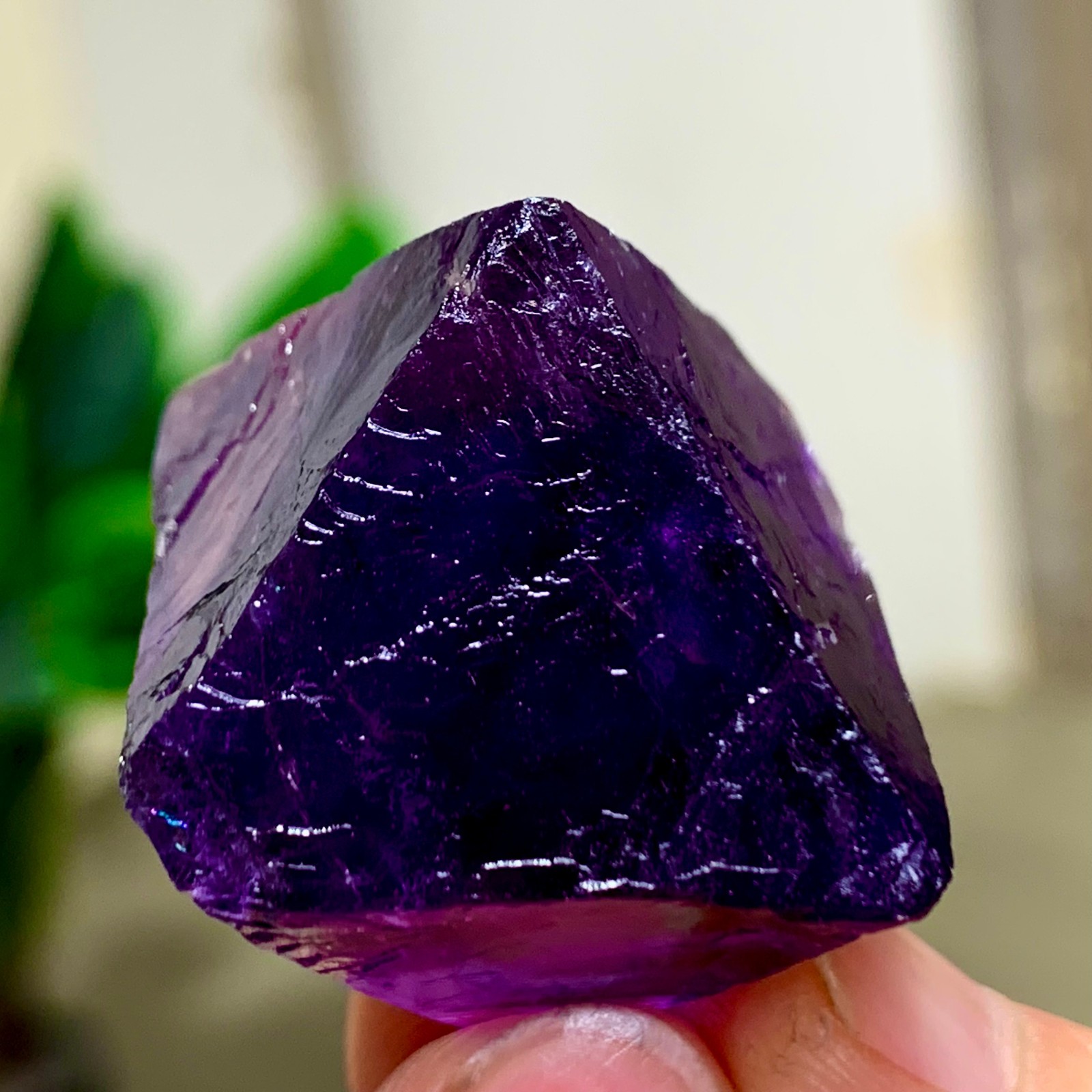 32G Natural purple fluorite octahedron quartz crystal healing