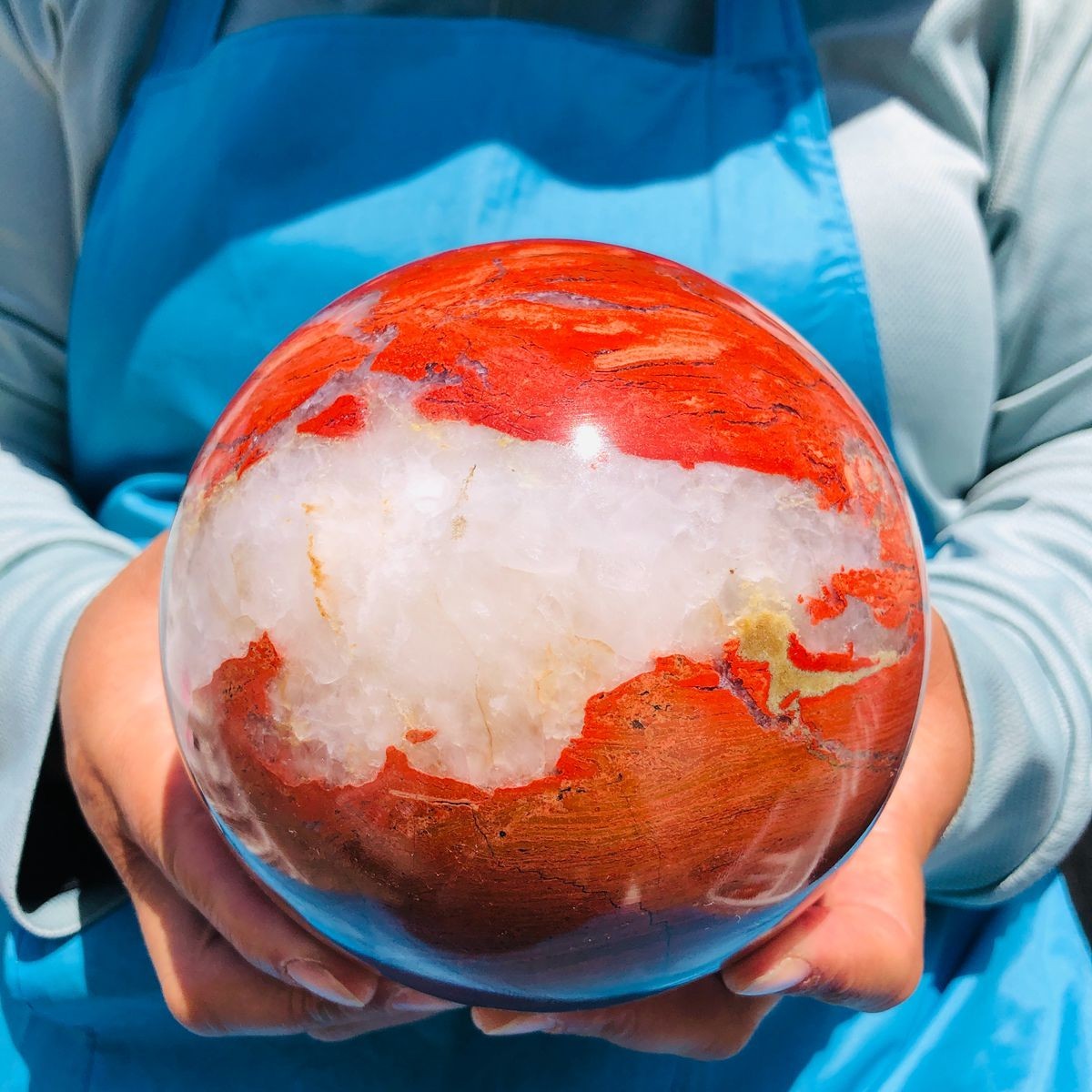5.96LB Natural red jade ball quartz crystal ball, spiritual energy healing