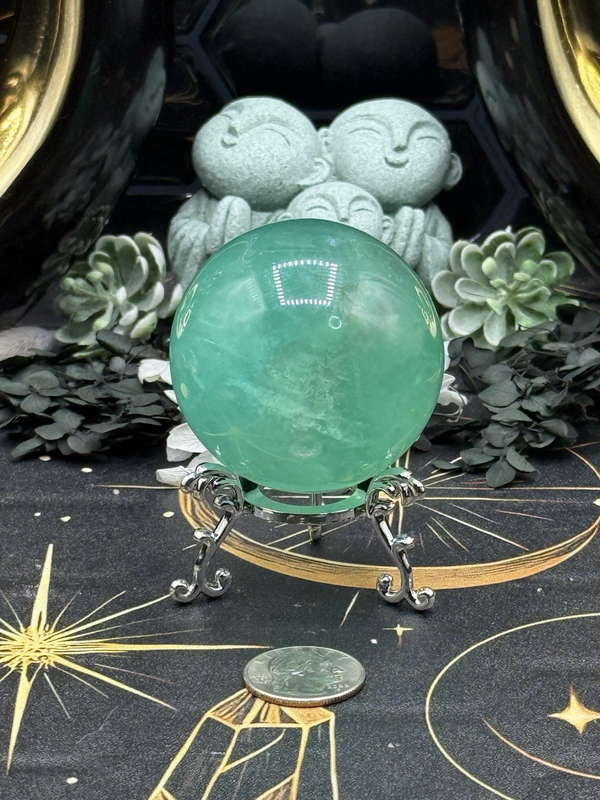 Natural Green Fluorite Sphere 56.5mm 300g uv Free ship