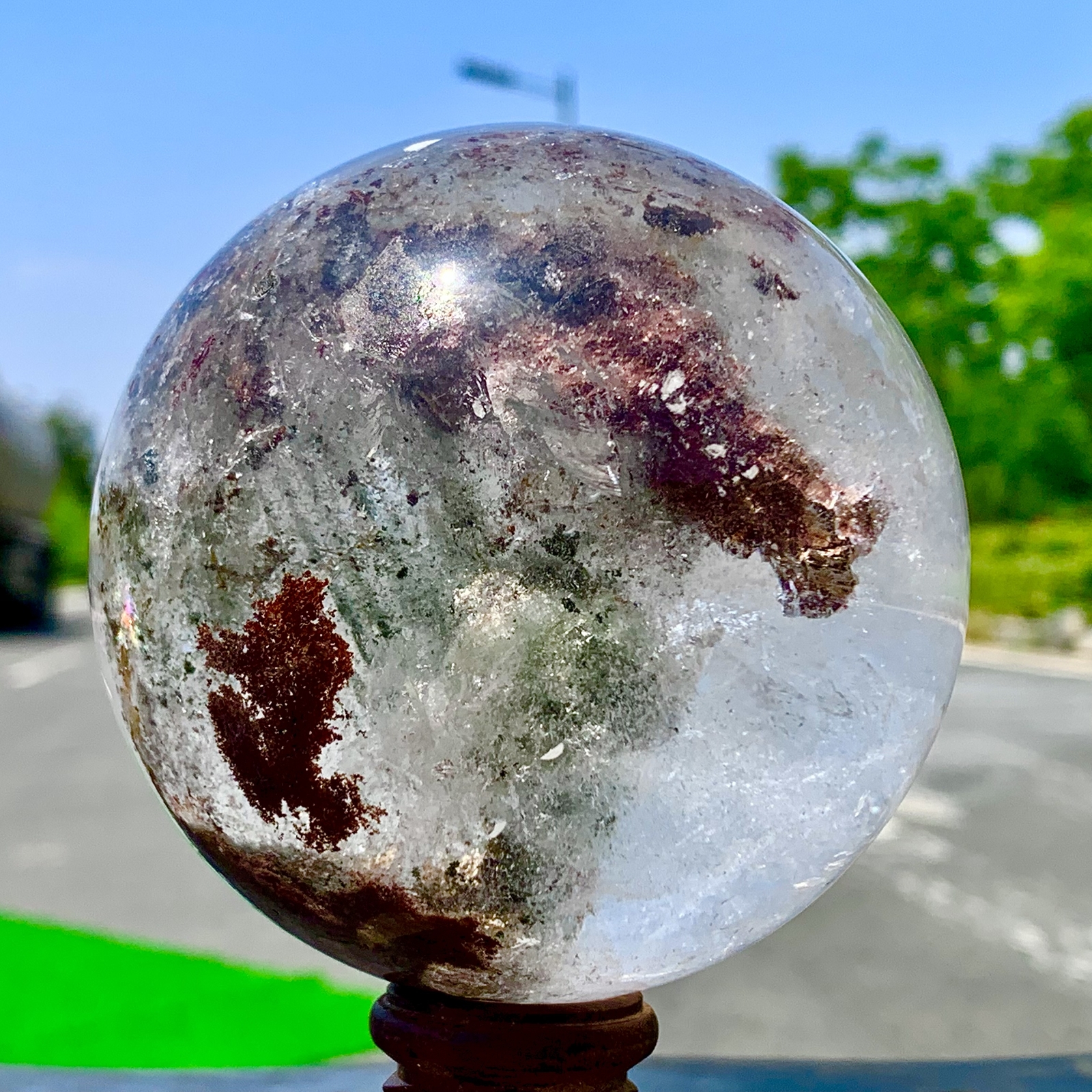 1.92LB Natural Green garden ghost Quartz Ball Crystal Sphere Mineral Specimen