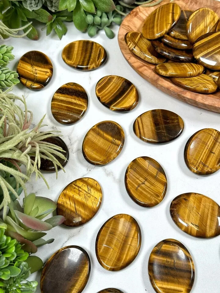 Tiger’s Eye Worry Stone Healing Crystal Palm Stone Attract Luck Crush Fear