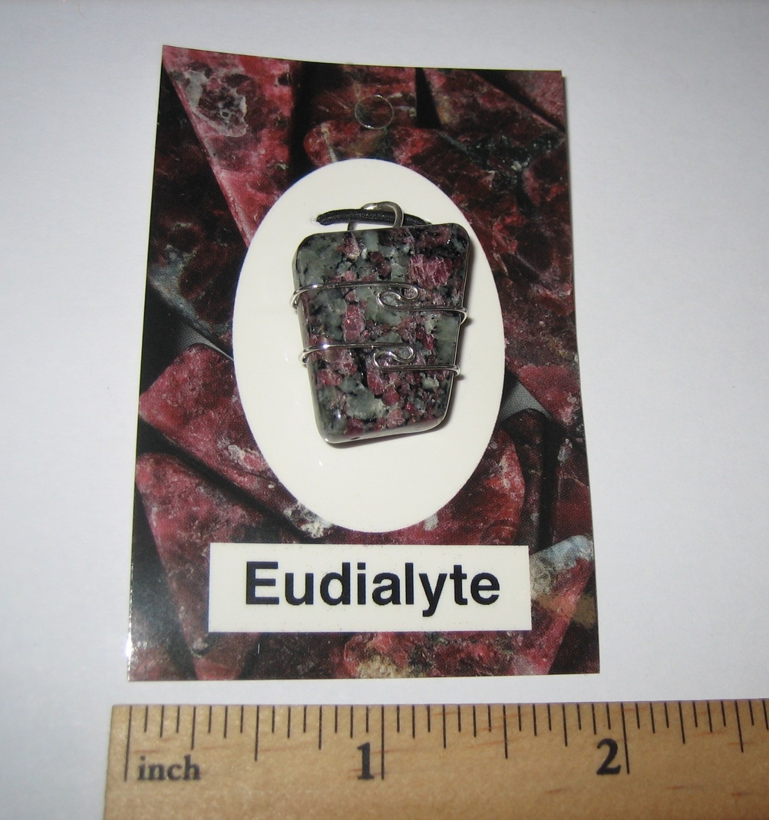 0.9″ TUMBLED EUDIALYTE CRYSTAL STONE STERLING SILVER WIRE WRAP PENDANT *1