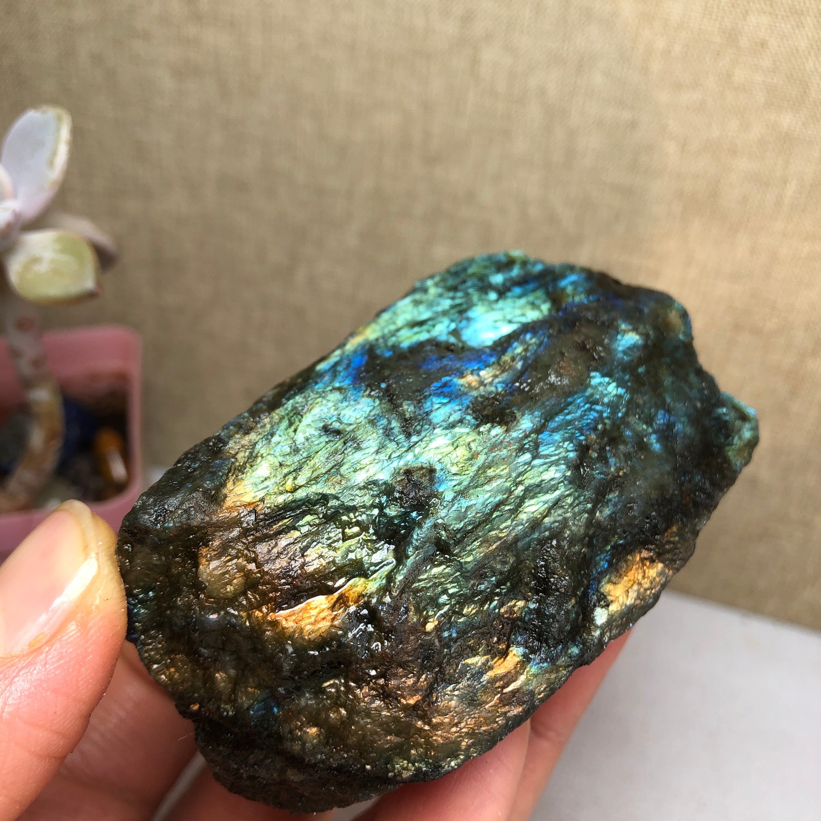 67mm Natural Labradorite Crystal gemstone rough original Specimen 212g A2627